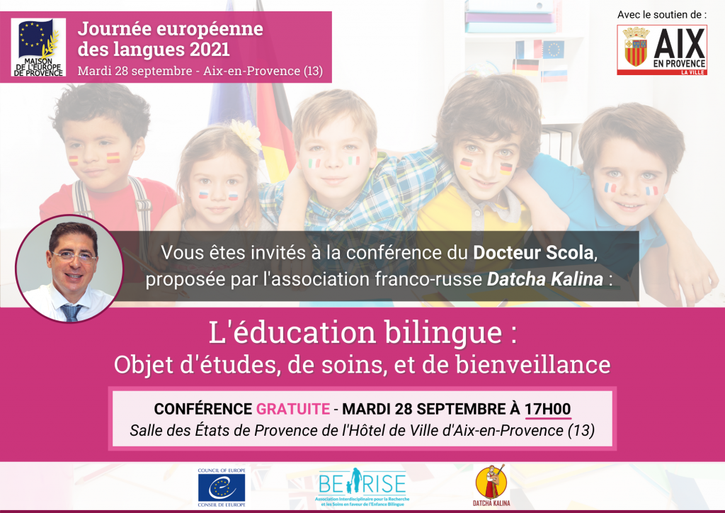 Éducation bilingue : objet d'études, de soins et de bienveillance, programme d'une conférence du Dr Scola à l'occasion de la JEL 2021.